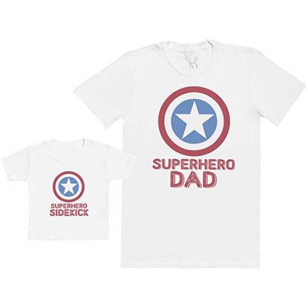 Superhero Dad Superhero Sidekick T-Shirt Set White