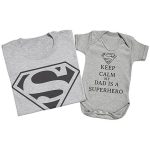 Superman Keep Calm My Dad Is A Superhero Matching Father Baby Set Grey